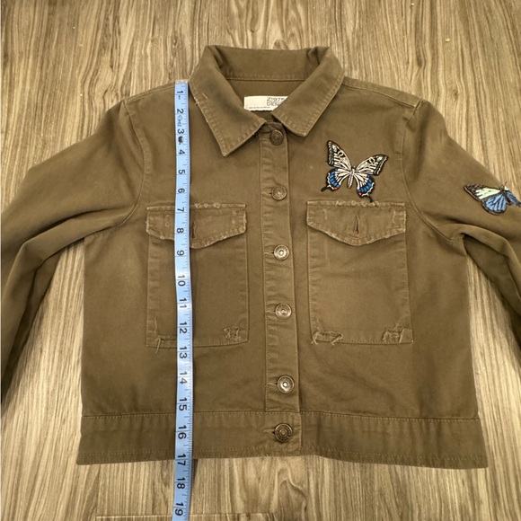 Zara Cropped Olive Green Jacket Butterfly Embroidery - Picture 8 of 10